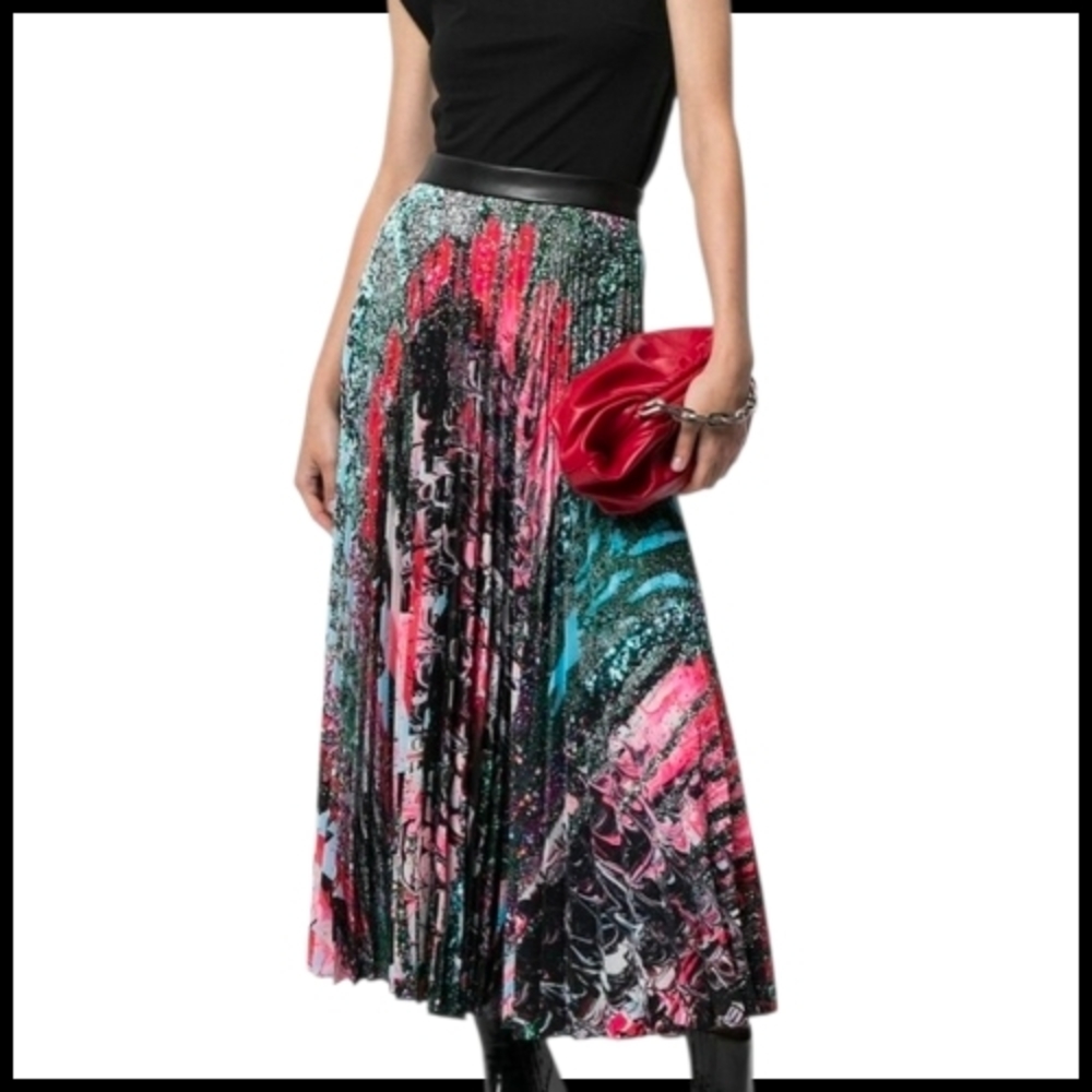 Christopher Kane “Mindscape” Pleated Midi Skirt – Size 6, Mutlicolor, NWT